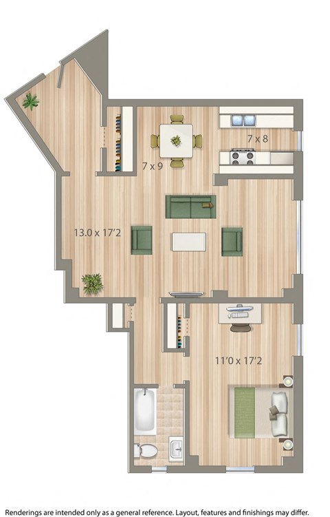 2800 woodley apartment one bedroom floor plan rendering in washington dc